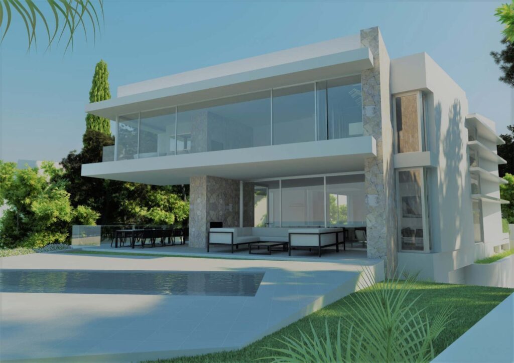 Moderne Neubau-Villa mit Meerblick in erster Meereslinie von Port Adriano, Mallorca
